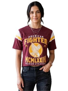American Fighter Alexandria Half Sleeve Maroon & Gold Tee Women’s Size XS